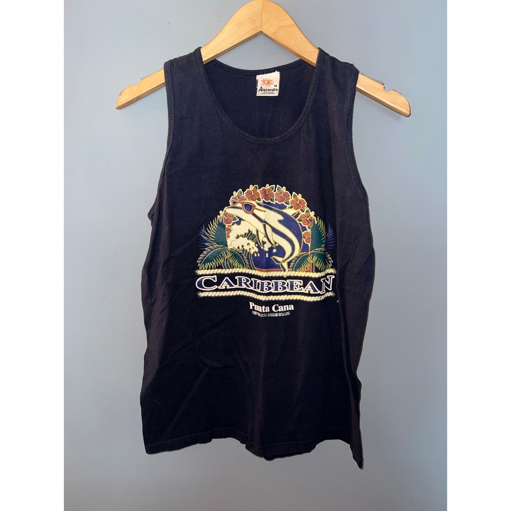 Aremar Punta Cana Caribbean Marlin Graphic Tank Top Navy Blue Mens Medium